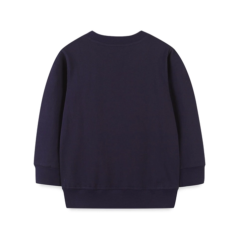 Felpa da Bambino Blu Marino Ricamata con Babbo Natale di Natale Pullover in Cotone a Maniche Lunghe con Girocollo Autunno Inverno