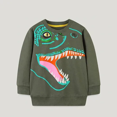 Felpa da Ragazzo in Cotone con Stampa Dinosauro Girocollo Casual Pullover Top per Bambini Abbigliamento Autunno Inverno