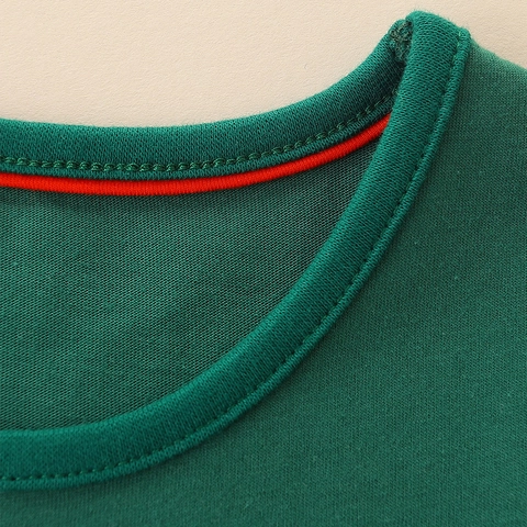 Maglietta a Maniche Lunghe in Cotone per Bambini Ragazza Unicorno dei Cartoni Animati Stampata Verde Scuro Autunno
