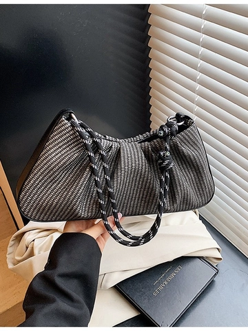 Sac à Épaule Plissé en Cuir PU pour Femmes Mode Texture Tissée Sac de Masto Avec Poignée à Nœud de Corde Sac à Bandoulière