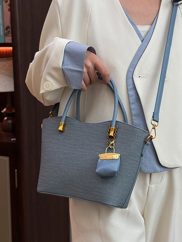 Vintage PU Grote Capaciteit Tote Bag Dames Geweven Textuur Gestikte Schoudertas Crossbody Mode Woon-werkverkeer Handtas