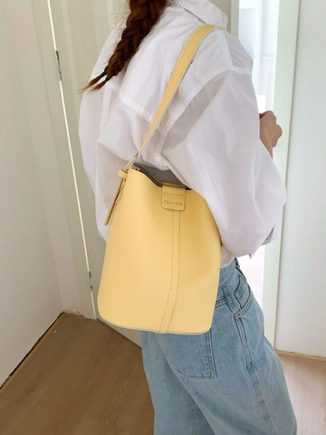 Bolso de Cubo de Cuero PU de Moda para Mujer Patrón de Litchi Pequeño Bolso de Hombro Cruzado para Estilo Versátil Diario Casual