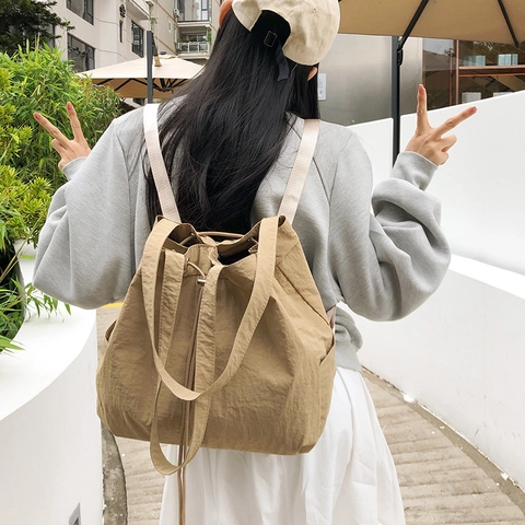 Sac à Dos à Cordon de Grande Capacité en Cuir PU Sac de Voyage Mode Style Décontracté Sac d'École pour Femmes