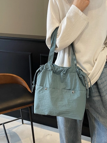 Sac à Épaule en Nylon Grande Capacité pour Femmes Sac Seau Plissé avec Cordon de Serrage Polyvalent Décontracté Fourre-tout Femme