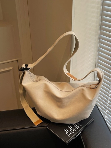 Large Capacity Canvas Hobo Crossbody Bag For Women Casual Solid Color Adjustable Wide Strap Dumpling Shoulder Bag Travel Tote