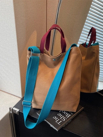 Borsa Tote in Tela a Contrasto Colore Per Donna Semplice Grande Capacità Tracolla Borsa a Secchiello Casual Pendolare Borsa Con Chiusura Magnetica