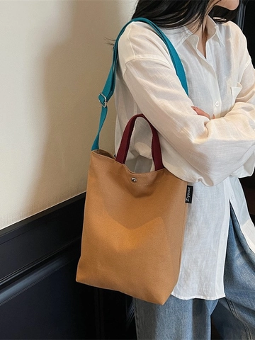 Borsa Tote in Tela a Contrasto Colore Per Donna Semplice Grande Capacità Tracolla Borsa a Secchiello Casual Pendolare Borsa Con Chiusura Magnetica