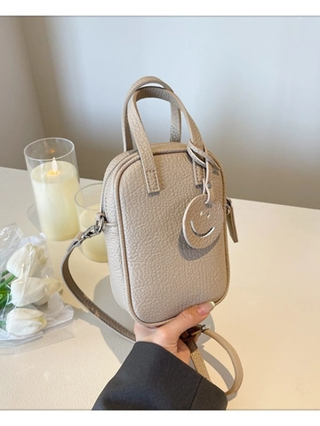 Women Mini PU Leather Phone Crossbody Bag With Smiley Face Charm Lychee Texture Small Square Handbag Adjustable Strap Purse
