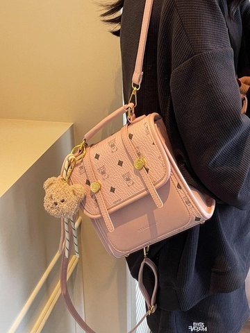 Mochila Mini de Cuero PU Vintage para Mujer con Estampado de Oso Pequeña Bolsa Escolar Retro con Colgante de Oso Bolso de Hombro para Niñas
