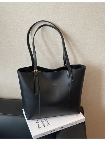 Women Large Capacity PU Leather Tote Bag Minimalist Fashion Solid Color Commuting Shoulder Bag With Adjustable Straps