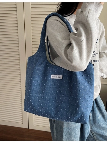 Grand Sac Tote Femme Texture de Bulles Sac à Épaule en Toile de Mode Sac à Main Décontracté Minimaliste Voyage Shopping