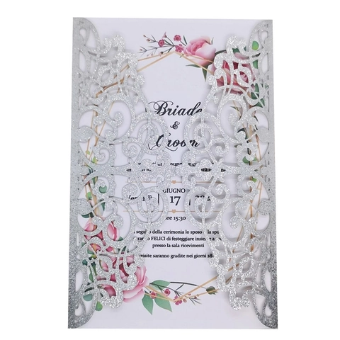 Glitter Laser Cut Wedding Invitation Cards Hollow Out Wedding Invitations For Engagement Bridal Shower Party Celebration