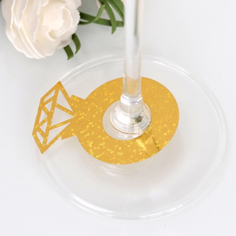 Marcadores de Copas de Papel Forma Anillo Diamante Tarjetas de Mesa Huecas Brillo Espejo para Decoración Boda Fiesta