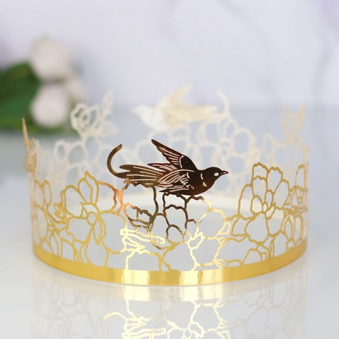 Laser Cut Bird Flower Hollow Cake Border Lace Decoration For Birthday Wedding Party Favors Pearlescent Paper Cake Wrapper