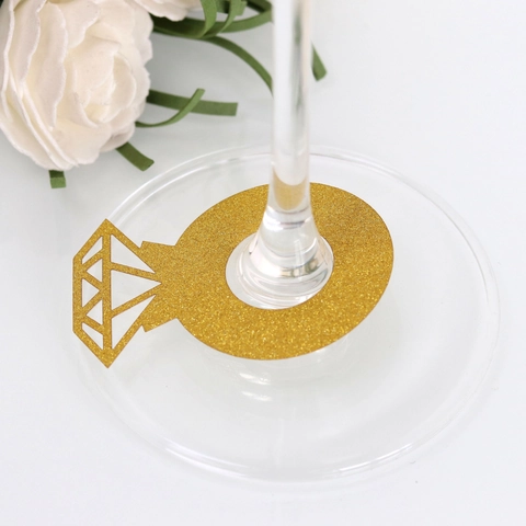 Marqueurs de Verre Papier Pailleté Forme Bague Diamant pour Mariage Marque-place Découpé au Laser Décoration de Table Fête