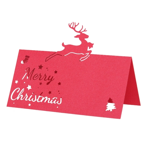 Marque-places de Noël en Forme de Renne Découpe Laser Papier Nacré pour Décoration de Table de Banquet Fête