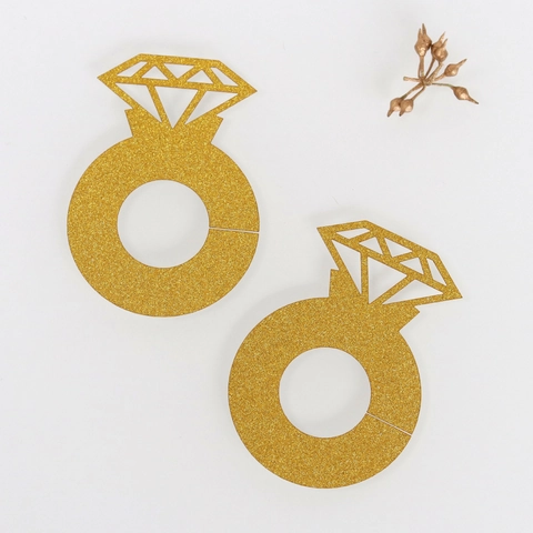 Marqueurs de Verre Papier Pailleté Forme Bague Diamant pour Mariage Marque-place Découpé au Laser Décoration de Table Fête