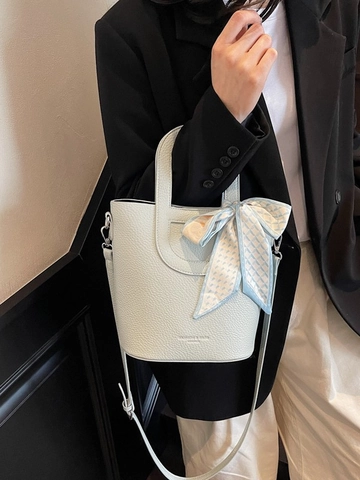 Sac Seau pour Femmes en Cuir PU à Grain Litchi Sac à Main Minimaliste avec Foulard Sac à Bandoulière pour les Déplacements