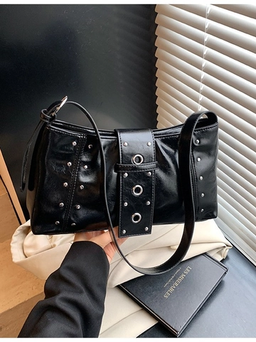 Sac à Épaule Punk à Rivets Pour Femmes Y2K Oeillets Métalliques Sac Sous Le Bras Cuir PU Mode Sac à Main Carré Fête