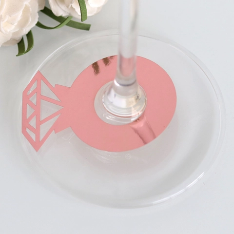 Marcadores de Copas de Papel Forma Anillo Diamante Tarjetas de Mesa Huecas Brillo Espejo para Decoración Boda Fiesta