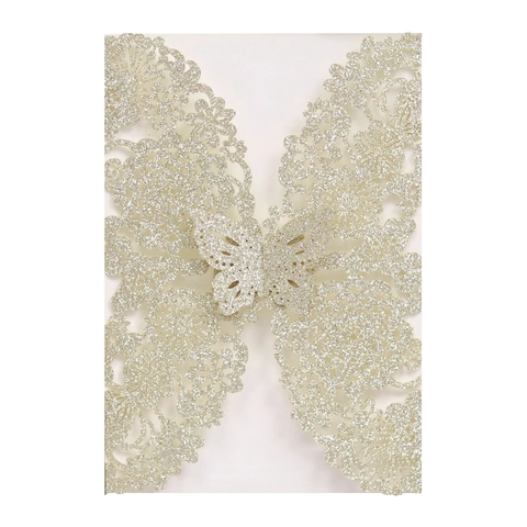 Laser Cut Butterfly Flower Invitation Cover Glitter Paper Greeting Card For Wedding Party Banquet Valentine Day Invitation Shell