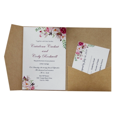 Inviti di Nozze in Stile Europeo Intagliati al Laser Set in Carta Kraft Con RSVP Card Corda di Juta Biglietti Floreali