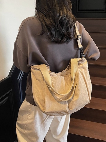 Women Large Capacity Pleated Cloth Tote Bag Casual Lightweight Crossbody Shoulder Bag Multi Pocket Daily Travel Handbag