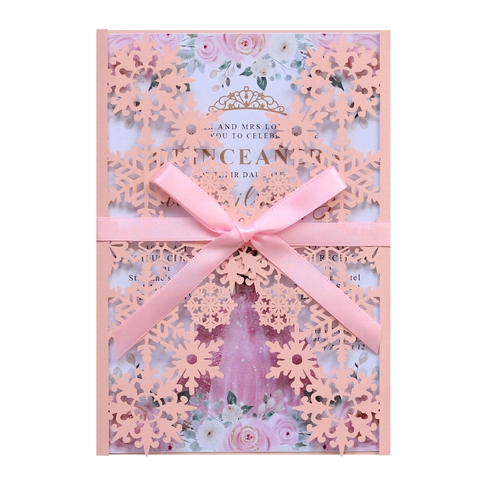 Cartes d'Invitation Élégantes Découpées au Laser Flocon de Neige Papier Perlé Invitations Creuses Avec Ruban pour Mariage Noël