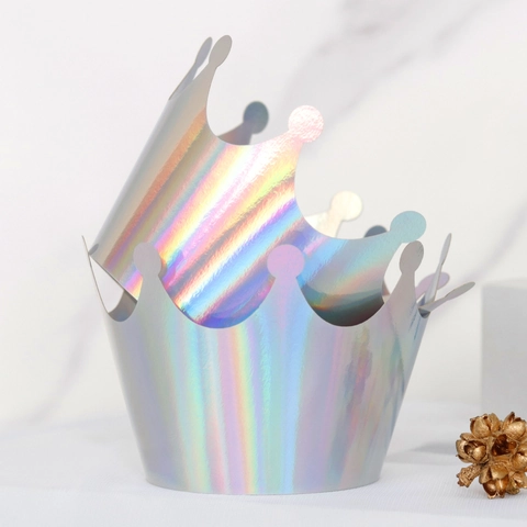 Holografisch Silber Lasergeschnittene Muffinförmchen Krone Schmetterling Pappe Dekor Für Geburtstag Hochzeit Party