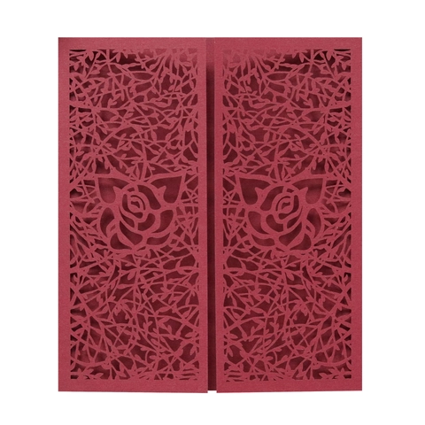 Coperture per Inviti di Matrimonio Tagliate al Laser in Stile Vintage Europeo Carta Perla Luccicante Svuotata con Rosa e Foglia