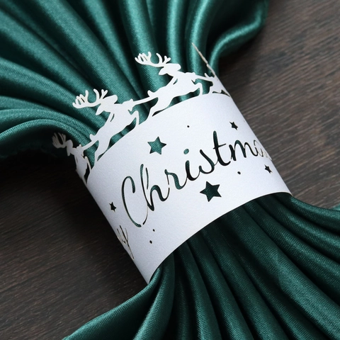 Servilleteros Navideños de Reno Cortados con Láser Papel Perla Copo de Nieve Estrella Decoración de Mesa Festiva para Boda Banquete Fiesta