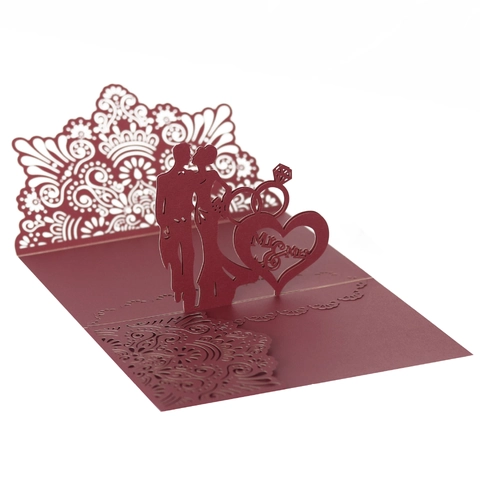 3D Pop Up Wedding Invitations Laser Cut Elegant Lace Flower Invitation Cards With Envelopes For Marriage Engagement Anniversary Party