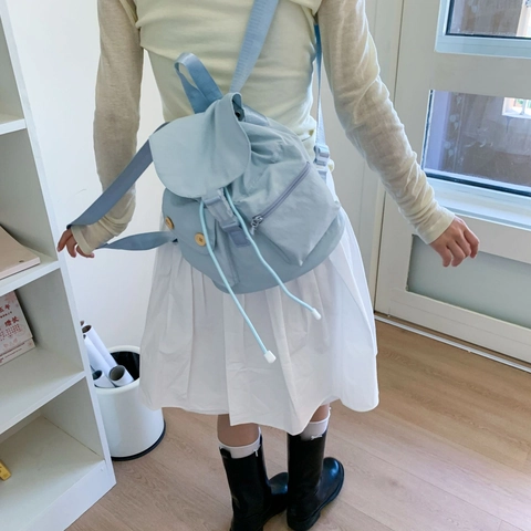 Koreanischer Stil Nischen-Design Nylon Kordelzug Rucksack Mehrere Taschen Einfarbig Casual Student Schultasche Für Damen
