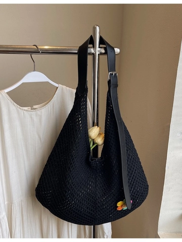 Bolso de Hombro de Punto de Gran Capacidad para Mujer Bolso Tote Tejido Calado Bolso de Playa para Vacaciones Con Decoración de Flores Bolso Hobo Casual