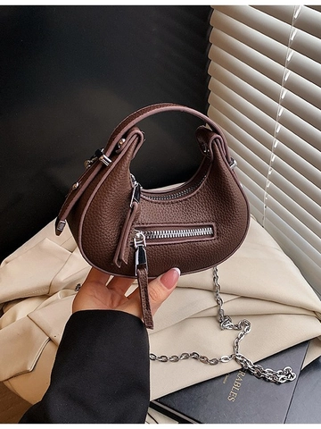 Borsa a Tracolla a Mezzaluna in Pelle PU da Donna Mini Borsa a Mano a Forma di Luna Con Catena in Metallo Cuciture