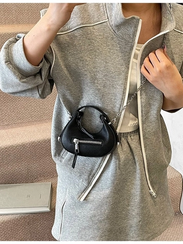 Borsa a Tracolla a Mezzaluna in Pelle PU da Donna Mini Borsa a Mano a Forma di Luna Con Catena in Metallo Cuciture