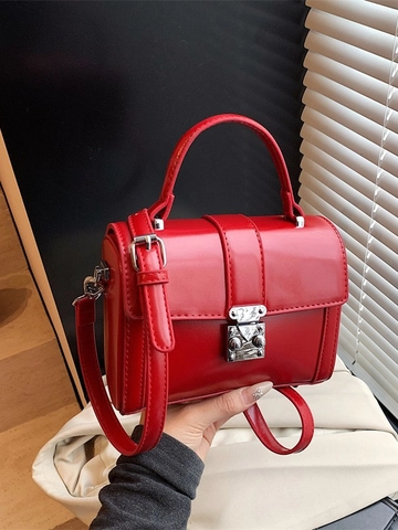 Borsa a Tracolla in Pelle PU alla Moda per Donna Borsa a Mano Piccola Quadrata Casual con Serratura in Metallo