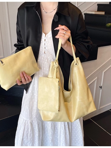 Sac Fourre-tout en Cuir PU de Grande Capacité Avec Petite Pochette pour Femme Sac à Bandoulière Minimaliste Navetteur Style Hobo Sac à Main Mode