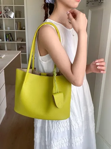Sac Fourre-tout Femme Grande Capacité Cuir PU Grainé Sac à Épaule Mode Minimaliste Avec Charme Pour Trajet Quotidien