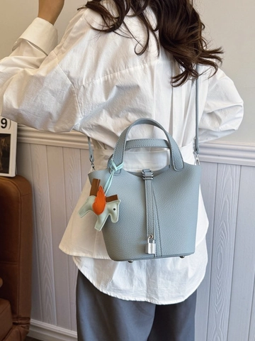 Borsa a Secchiello in Pelle PU da Donna Moda Coreana E Piccola Pochette Con Ciondolo Pegasus Motivo Litchi Borsa a Tracolla