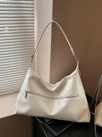 Sac Hobo en Cuir PU Grande Capacité pour Femmes Sac à Épaule Plissé Sac Bandoulière Décontracté Sac Cabas Urbain Zip Métallique
