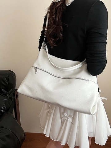 Sac Hobo en Cuir PU Grande Capacité pour Femmes Sac à Épaule Plissé Sac Bandoulière Décontracté Sac Cabas Urbain Zip Métallique