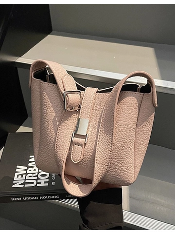 Sac Seau Minimaliste en Cuir PU Motif Litchi pour Femmes Sac à Bandoulière Tendance avec Boucle en Métal et Courroie Ajustable