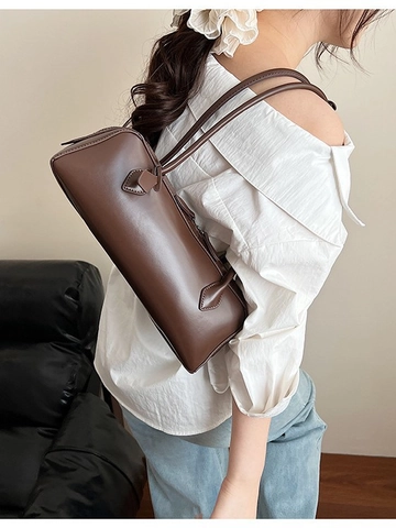 Women PU Leather Baguette Bag Large Capacity Underarm Shoulder Bag Summer Korean Style Solid Color Daily Fashion Handbag