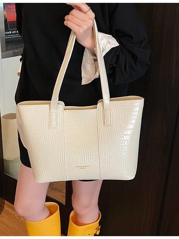 Women's Crocodile Pattern PU Leather Tote Bag Large Capacity Minimalist Shoulder Bag Versatile Fashion Handbag For Daily Travel