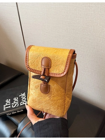 Vintage PU Leather Mobile Phone Crossbody Bag For Women Retro Toggle Button Contrast Color Mini Square Shoulder Bag