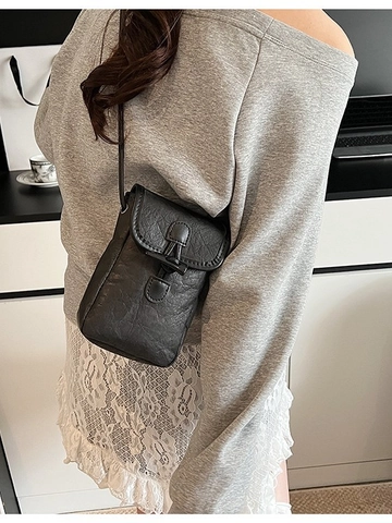 Vintage PU Leather Mobile Phone Crossbody Bag For Women Retro Toggle Button Contrast Color Mini Square Shoulder Bag