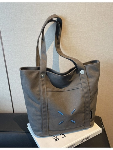 Large Capacity Canvas Tote Bag For Women Casual Minimalist Shoulder Bag With Stitching Letter Decoration College Shopping Bag