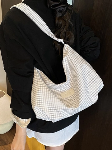Bolso Bandolera Hobo De Cuero PU De Gran Capacidad Para Mujer Casual Estilo Coreano Plisado A Cuadros Bolso De Hombro Dumpling Para Diario