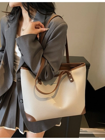 Vintage Large Capacity Tote Bag For Women PU Leather Minimalist Shoulder Bag Commuting Shopping Bag Handbag Elegant Gift